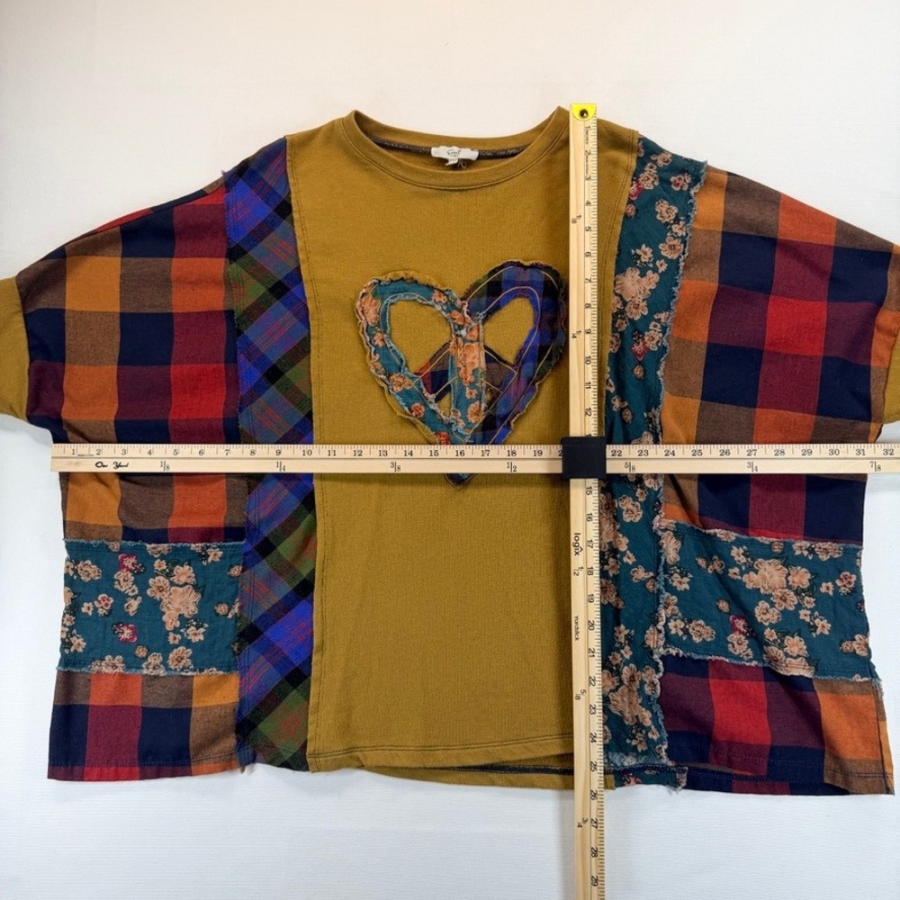 Easel Patchwork Heart Top Oversized Boho Plaid Floral Tunic Small - Picture 13 of 14
